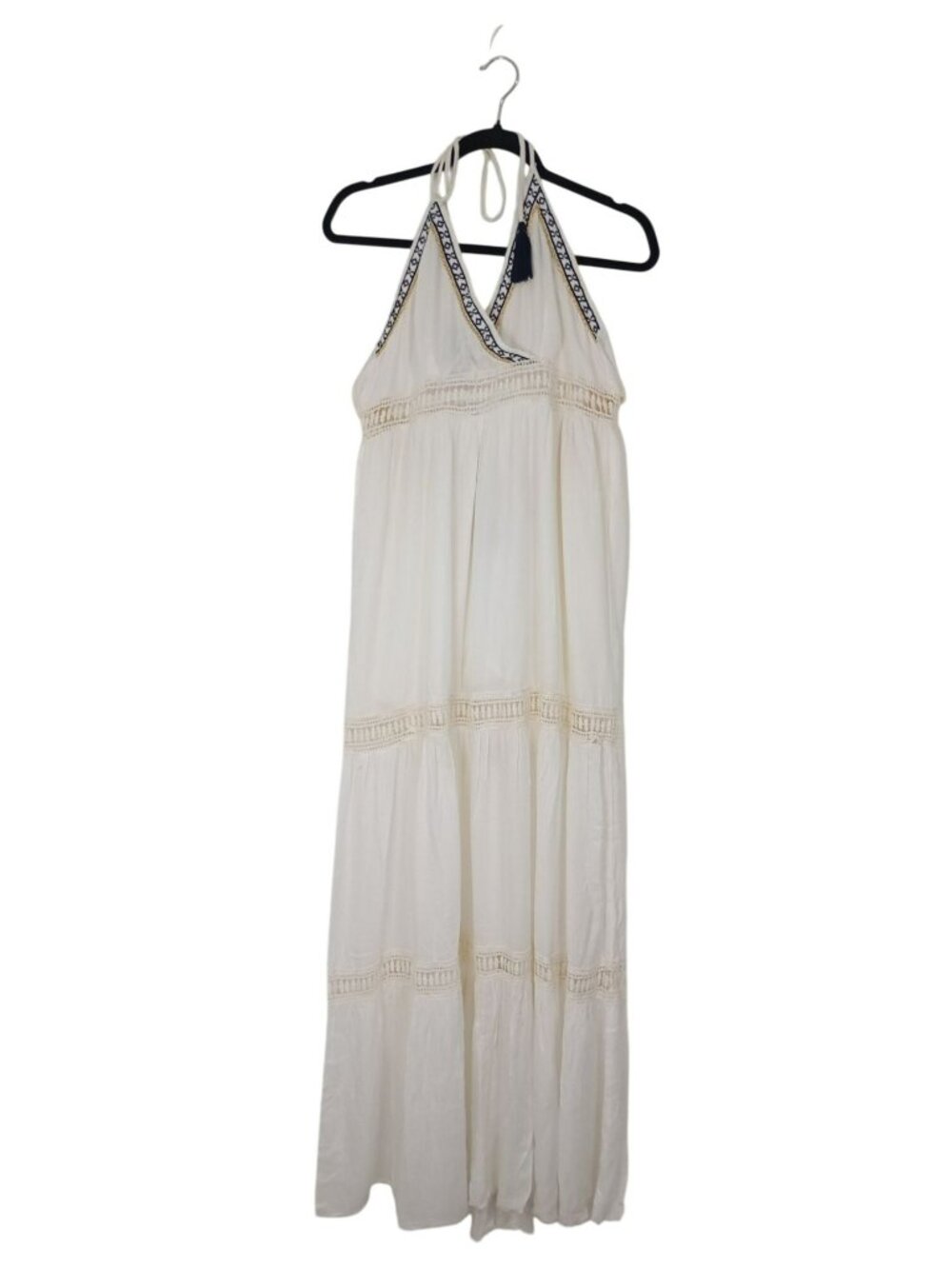 Raga Maxi Dress With Embroidered Halter Neck & Crochet Details Size M